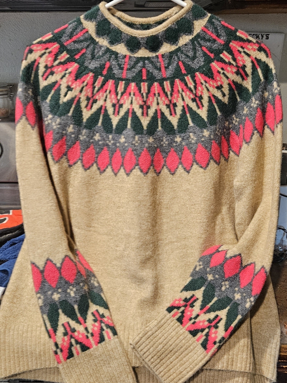 Vince Camuto Camel Fair Isle Turtleneck Sweater Pink & Forest Green(sweater only